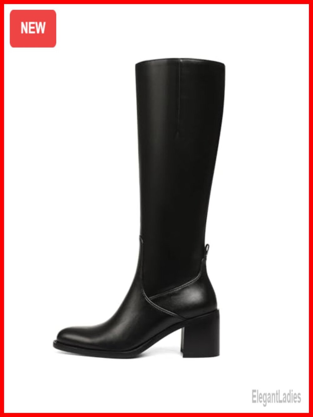 Knee High Boots Womens Chunky Block Heel Round Toe Side Zip PU
